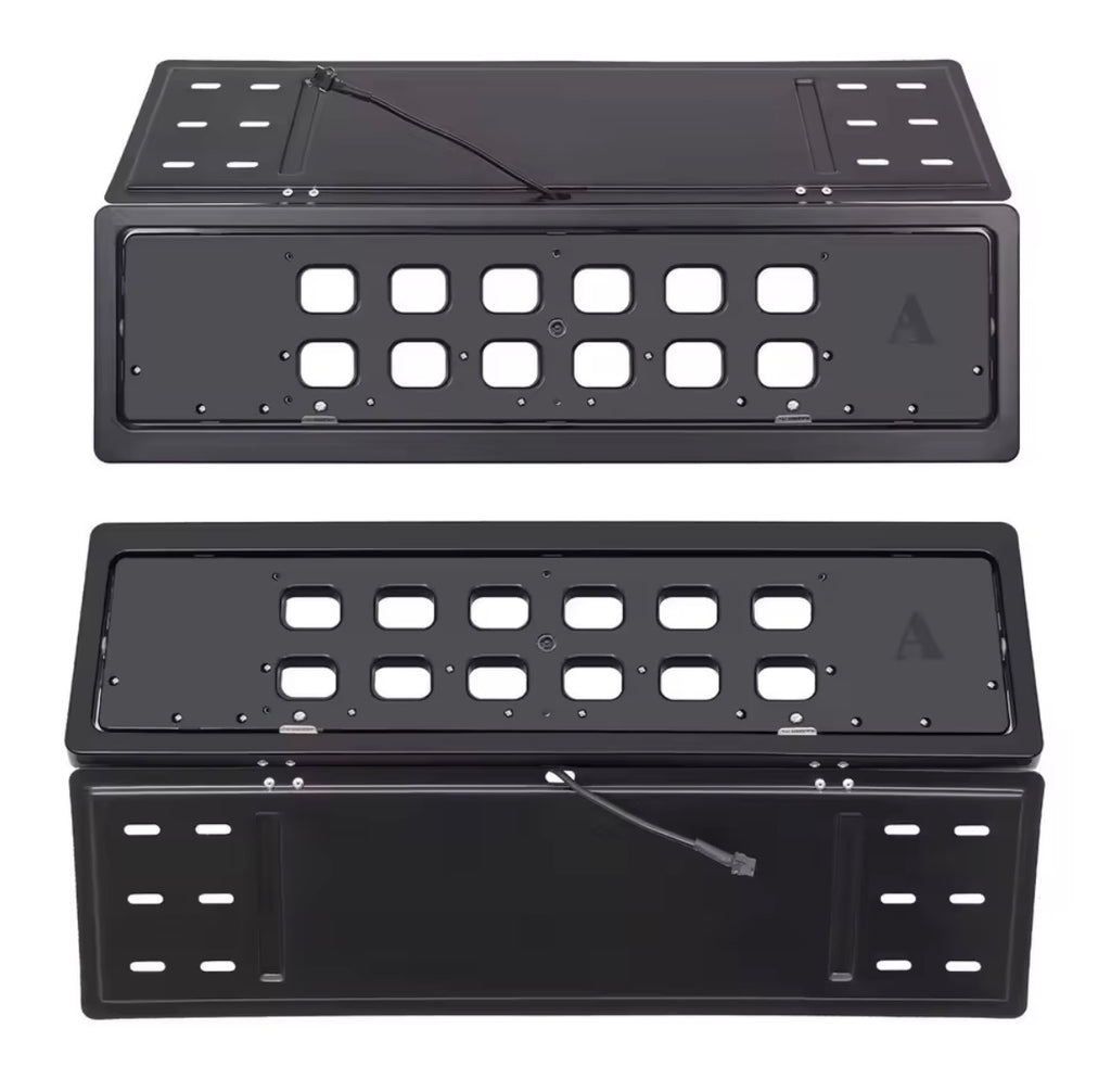 Kit de 2 caches-plaques électriques motorisés 12V à dépliage rapide (3 secondes) avant et arrière avec