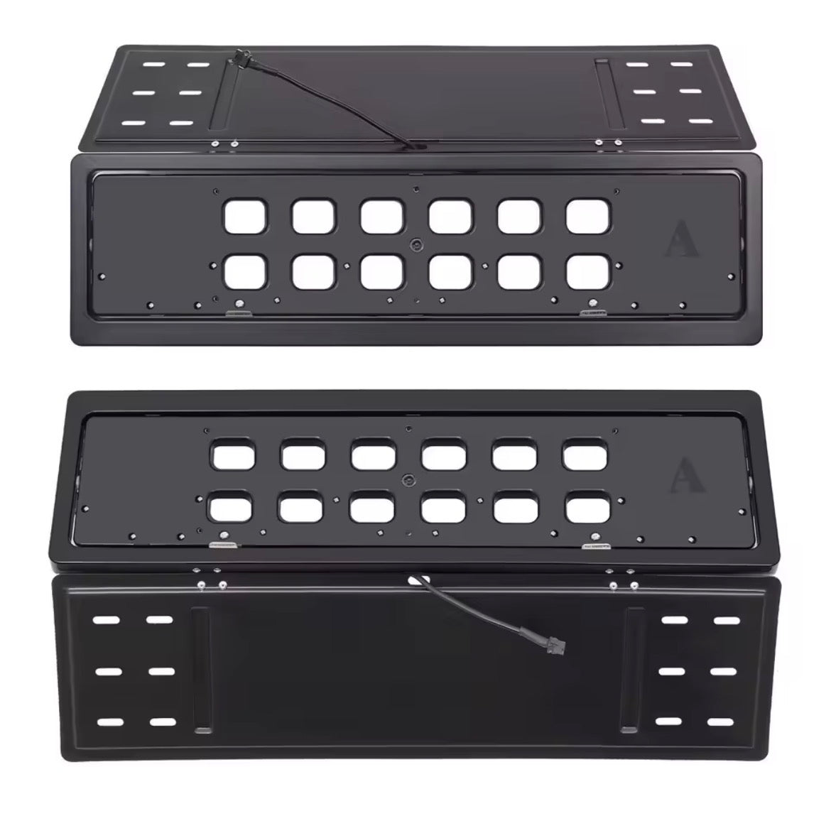 Kit de 2 caches-plaques électriques motorisés 12V à dépliage rapide (3 secondes) avant et arrière avec