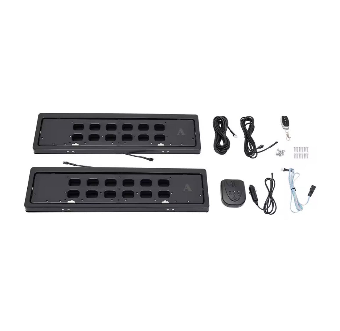 Kit de 2 caches-plaques électriques motorisés 12V à dépliage rapide (3 secondes) avant et arrière avec