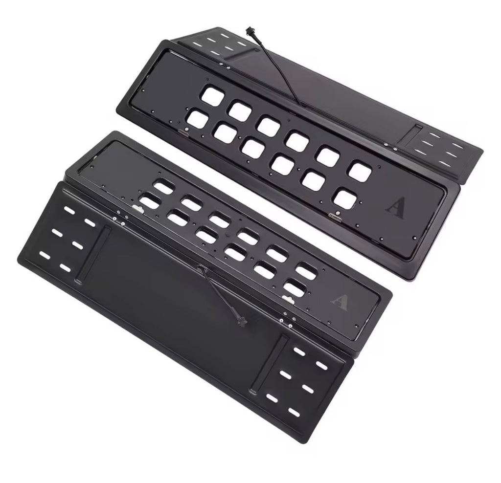 Kit de 2 caches-plaques électriques motorisés 12V à dépliage rapide (3 secondes) avant et arrière avec